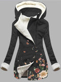 Women's Cotton Sweater Zipper Printing Hooded Long Sleeved Cotton Plush Sweater