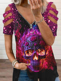 Women's Punk Flame Floral Skull Print Casual Top