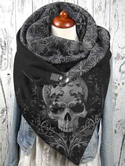 Women's Vintage Skull Floral Pattern Print Casual Wrap Scarf