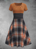 Women's Plaid Art Patchwork Casual Maxi Dress