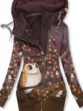 Women's Art Owl Print Casual Track Jacket