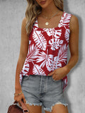 Pleated Square Neck Loose Print Summer Tank for Women