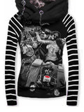 Women's Retro Punk Skull Death Motorcycle Casual Stripe Hooded Sweatjacken