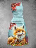 Women's Vintage Art Fox Print Art Dress