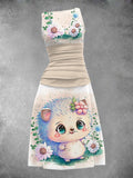 Women's Summer Vintage Hedgehog Print Long Dress