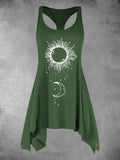 Women's Sun Moon Print Asymmetric Tank Top Long Casual Tank Top