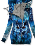 Women's Winter Owl Art Print Casual Track Jacket