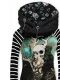 Women's Retro Punk Skull Girl Art Casual Stripe Hooded Sweatjackenirl