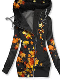 Women's Maple Leaf Print Casual Track Jacket