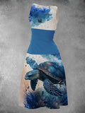 Women's Ocean Turtle Art Design Maxi Dress