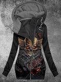 Women's Art Punk Skull Print Hooded Track Jacket