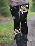 Women's Christmas Cat Print Casual Thermal Leggings