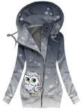 Women's Winter Owl Print Casual Track Jacket