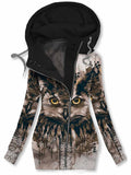 Women's Owl Art Print Casual Sweatjacken