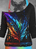 Women's Feather Art Design Two Piece Suit Top