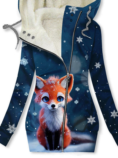 Women's Winter Snowflake Fox Art Print Casual Sweatshirt