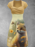 Women's Fox Vintage Print Casual Maxi Dress