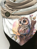 Owl-print slouchy fleece scarf and shawl