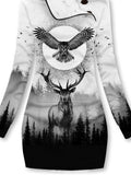 Women's Forest Reindeer Owl Art Casual Sweatshirt