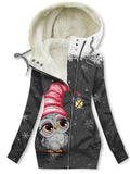 Women's Christmas Owl Snowflake Art Casual Sweatjacken