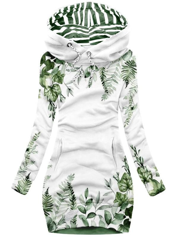 Women's Watercolor Botanical Art Print Casual Hoodie