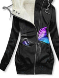 Women's Winter Cat Art Print Casual Fleece Track Jacket