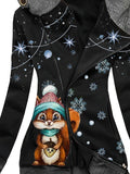 Women's Winter Snowflake Squirrel Casual Sweatjacken