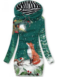 Women's Winter Christmas Fox Print Casual Hoodie