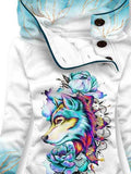 Women's Flower Wolf Art Pattern Hooded Sweatjacke