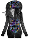 Women's Winter Owl Print Casual Track Jacket