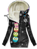 Women's Winter Owl Print Casual Track Jacket