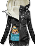 Women's Winter Fox Art Print Casual Fleece Track Jacket