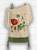 Women's Vintage Poppy Art Design Two Piece Suit Top