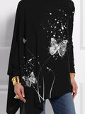 Women's Shiny Butterflies Print Casual Turtleneck Top