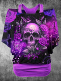 Women's Punk Skull Art Slouchy Print Two-piece Top