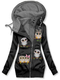 Women's Winter Owl Art Print Casual Track Jacket