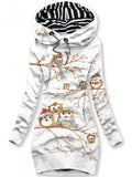 Women's Winter Owl Art Print Casual Hoodie