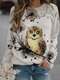 Women's Owl Art Print Sweatshirt