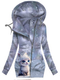 Women's Winter Cat Print Casual Track Jacket