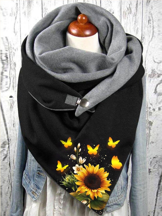 Butterfly Sunflower Warm Fleece Casual Scarf and Shawl