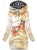 Women's Fox Printed Fleece Hooded Sweatjacke