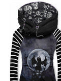 Women's Retro Punk Skull Cat Demon Art Casual Stripe Hooded Sweatjacken