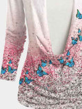 Women's Vintage Shiny Butterflies Art Fake Two Piece Printed Casual Top