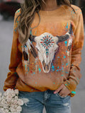 Women's Vintage Western Bone Art Print Casual Sweatshirt