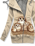 Women's Winter Owl Art Print Casual Track Jacket