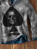 Men's Retro Poker Skull Waffle Long Sleeves Casual Top