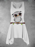 Women's Owl Print Asymmetric Tank Top Long Casual Tank Top