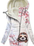 Women's Winter Floral Sloth Print Casual Fleece Track Jacket