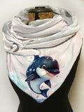 Dolphin-print slouchy fleece scarf and shawl