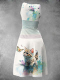 Women's Summer Retro Cat Print Long Dress